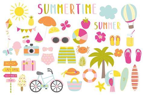 Summertime Set Clipart And Papers 93019 Card Making Design Bundles