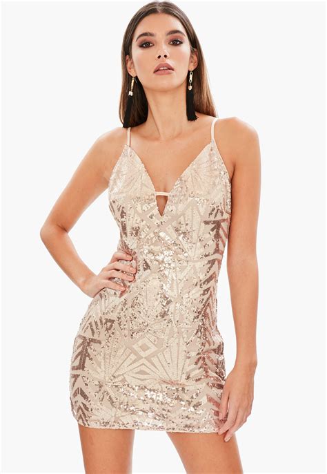 lyst missguided gold strappy sequin bodycon dress in metallic