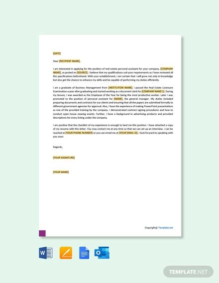 The resume cover letter administrative assistant template has multiple cover letter samples for the user to choose from. Real Estate Personal Assistant Cover Letter Samples ...