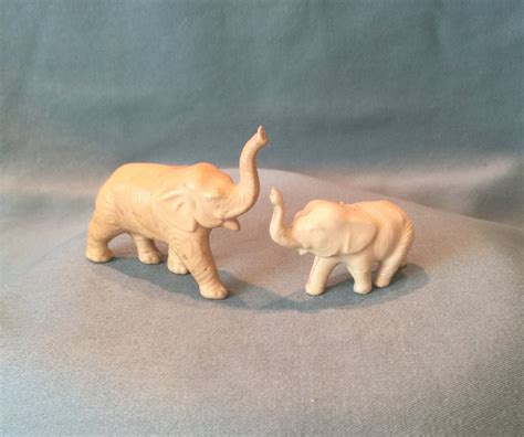 Miniature Plastic Faux Ivory Elephant Figurine Set Adorable