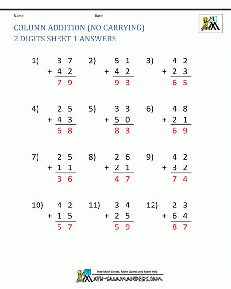Addition Worksheet For Class 1 Math Worksheets Printable