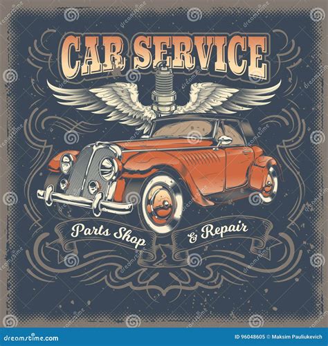 Vector Vintage Illustration Poster With Of Red Retro Car Stock Vector