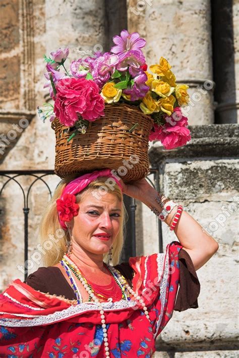 Lady Holding Basket Of Flowers On Her Head Plaza De La Catedral