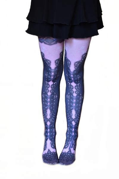 Steampunk Corset Tattoo Tights Lace Adult Seamless Leggings Opaque Pink