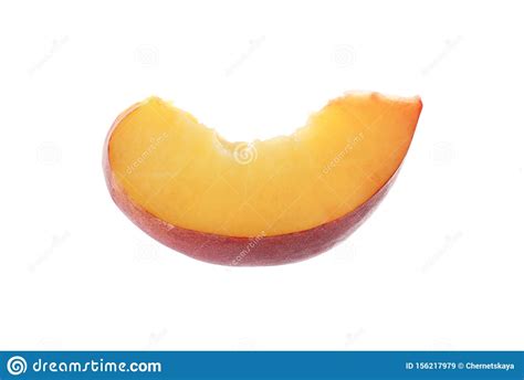 Slice Of Sweet Juicy Peach On White Stock Image Image Of Nutrition
