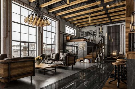 52 Lofts Industriels Créés Avec Un Logiciel De 3d Loft Living Room