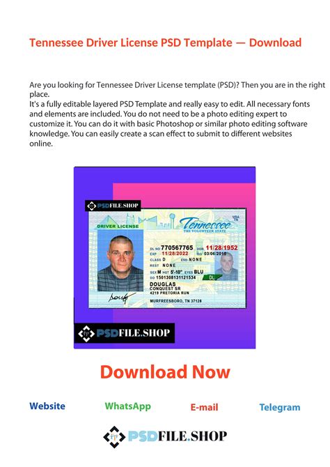 Tennessee Driver License Psd Template Download By Psdfileshop Issuu