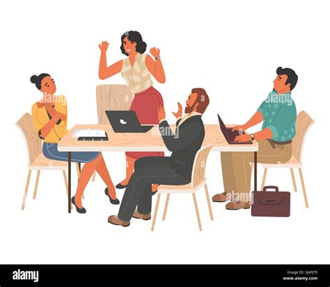 Angry Female Boss Quarrelling On Meeting Vector Stock Vector Image