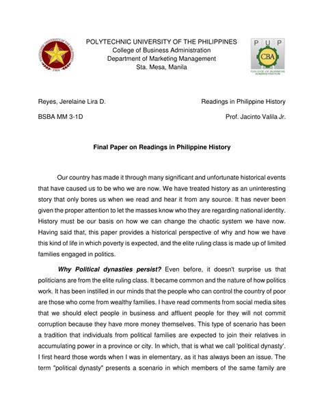 Pdf Readings In Philippine History Final Paper