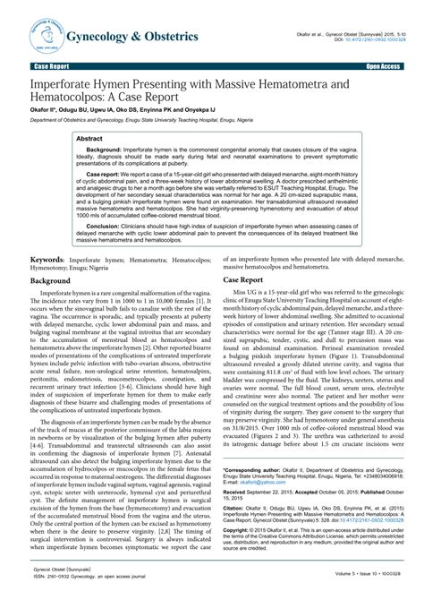 pdf imperforate hymen presenting with massive hematometra and hematocolpos a case report