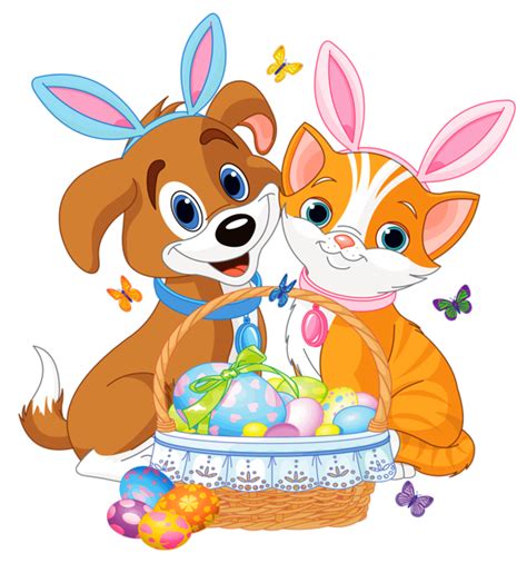 Cute Puppy And Kitten With Easter Bunny Ears And Basket Gallery