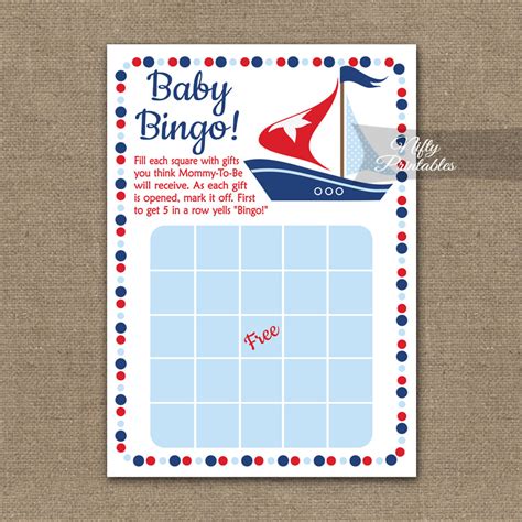 Baby Shower Bingo Game Sailboat Nautical Nifty Printables