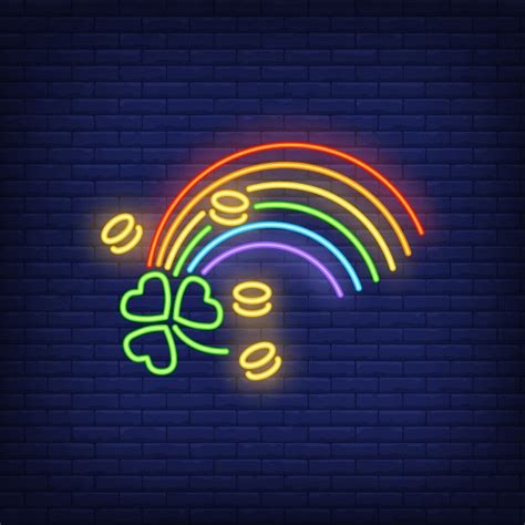 Free Vector Rainbow Coins And Clover Neon Sign