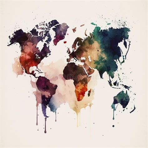 Watercolor Painting Minimalist World Map Stock Illustration