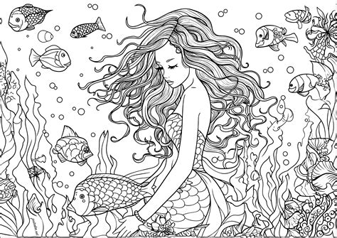 Sirena De Ensueño Y Bonito Pez Sirenas Colorear Para Adultos