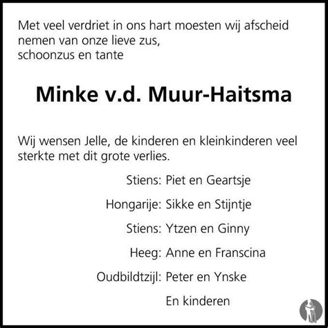 Menke Minke Van Der Muur Haitsma 03 03 2015 Overlijdensbericht En