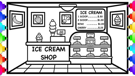 How To Draw An Ice Cream Shop 💙💛💜🍦simple Easy Art For Everyone Youtube