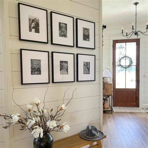 Black Wall Gallery In White Shiplap Entryway Soul And Lane