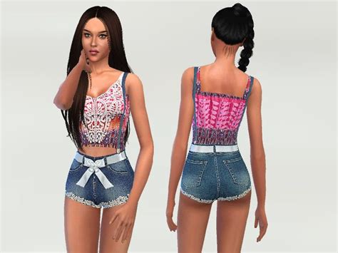 Sims 4 Cc Pretty Bodysuits Denim Bodysuit Denim And Lace