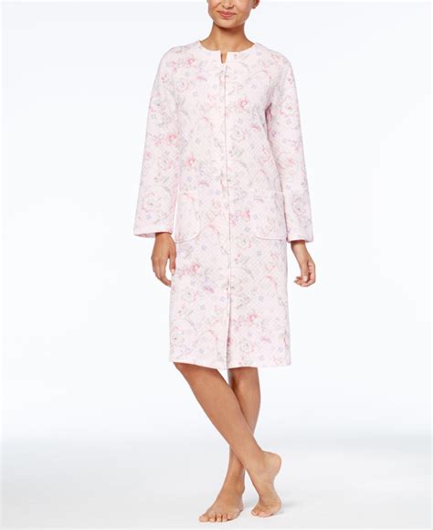 Miss Elaine Printed Knit Snap Front Robe In Pink Lyst