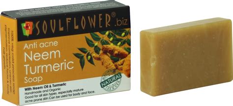 If it contained turmeric it would have at least some yellow or orange color to it, which it does not. Soulflower Anti Acne Neem Turmeric Soap - Price in India ...