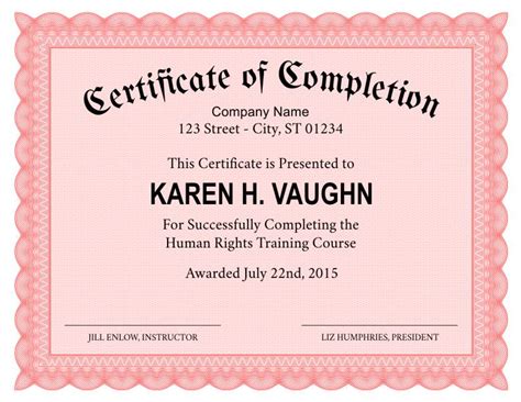 Formal Certificate Of Completion Template