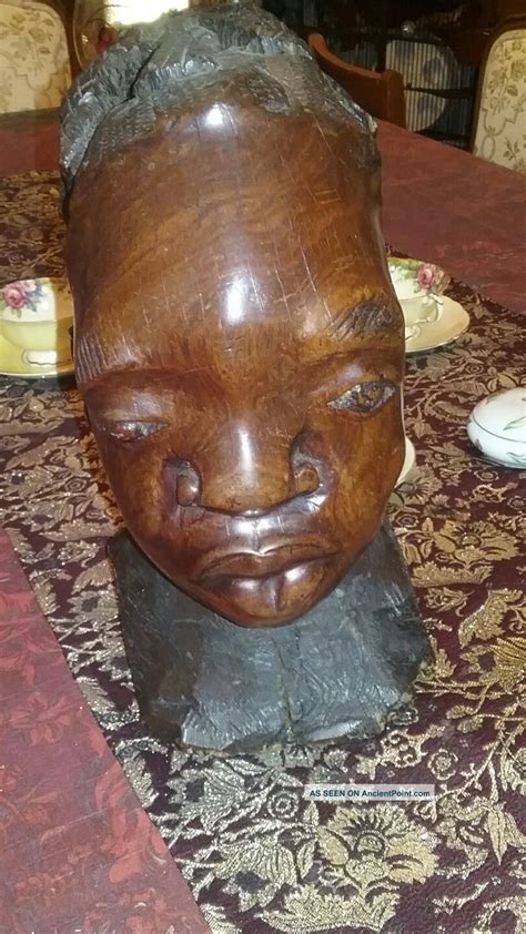 african vintage art hand carved exotic wood womans head bust ebony