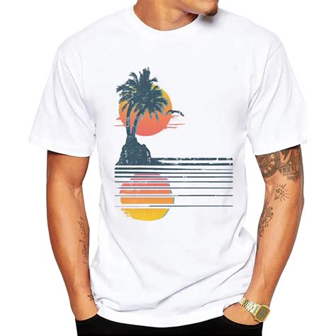 2017 Fashion Mens Summer Casual Tops 80s Retro Beach Printed T Shirt