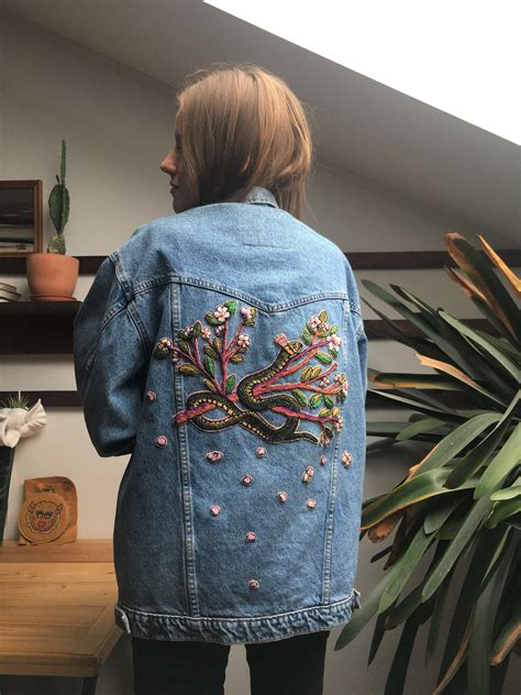 Repurposed Hand Embroidered Denim Jacket Wrangler Unisex Etsy