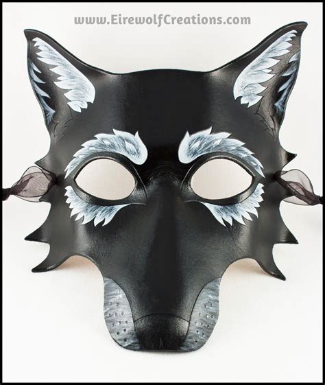 Black Wolf Mask Handmade Leather Masquerade Costume Halloween Mardi Gr