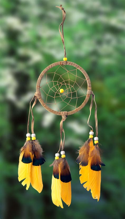 Yellow Feather, Leather & Bead Dreamcatcher | Wholesale Dreamcatchers