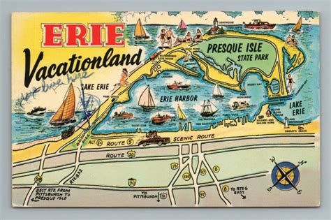 Erie Vacationland Presque Isle Bathing Beauties Map Pa Postcard