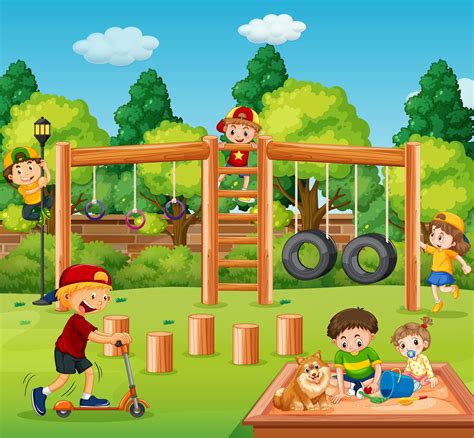 Children Playing At Playground 414278 Vector Art At Vecteezy