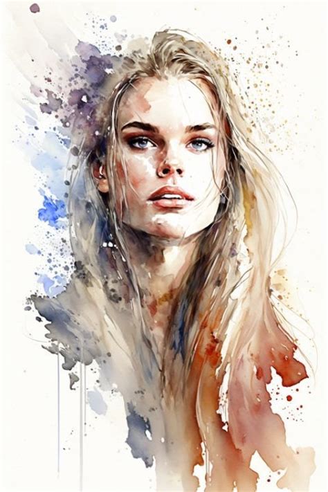 A Watercolor Painting Of A Woman With Long Blonde Hair