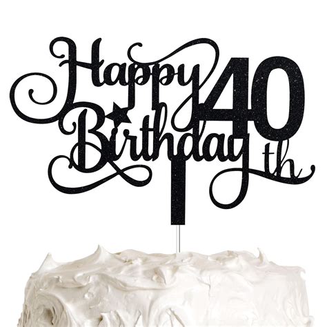 Buy Black Glitter 40th Birthday Cake Topper Happy 40th Birthday Cake