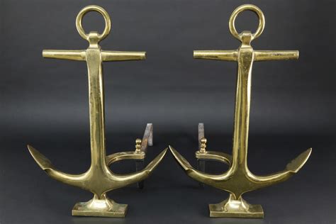 Pair of Vintage Puritan Brass Anchor Andirons - Pair of Vintage Puritan ...