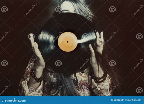girl holding a vinyl record stock image image of face disc 72963511