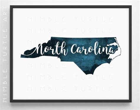 North Carolina State Outline Watercolor Blue Printable Etsy State