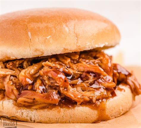 Crockpot Pulled Bbq Chicken Sandwiches Butter With A Side Of Bread