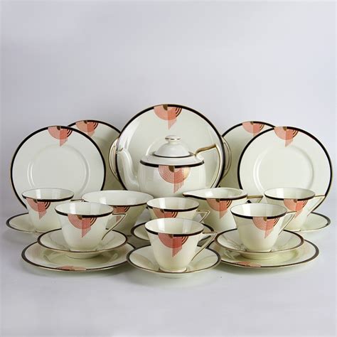 Art Deco Royal Doulton Tango Pattern Porcelain Tea Set C 1937