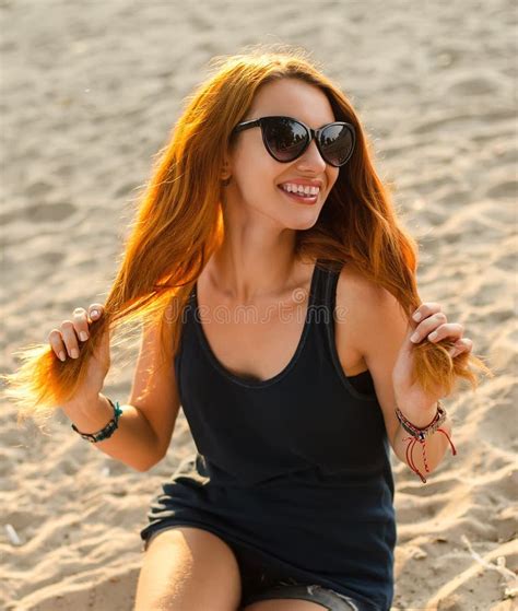 Redhead Woman On A Beach Stock Image Image Of Smile 115141659
