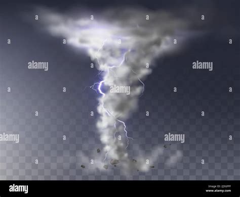 Vector Illustration Of Realistic Tornado With Lightning Destructive