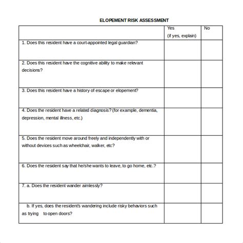 Risk Assessment Template 10 Free Printable Pdf Excel And Word Formats