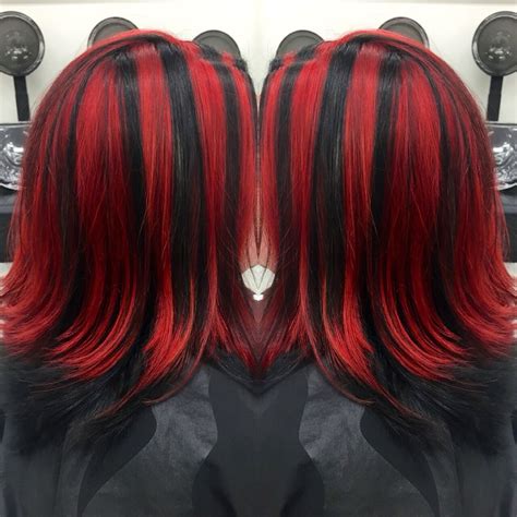 Red And Black Chunky Highlights Hair Streaks Hair Color Streaks