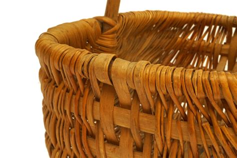 French Harvest Basket With Wooden Handle Vintage Rustic Country