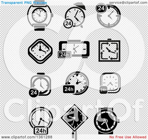 Clipart Of Black And White Watch Clock And 24 Hour