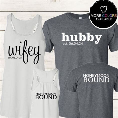 wifey and hubby {est date} honeymoon bound tank and t shirt set couples shirt set honeymoon