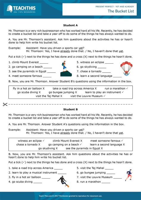 Present Perfect Just Yet And Already Grammar Activities Worksheets