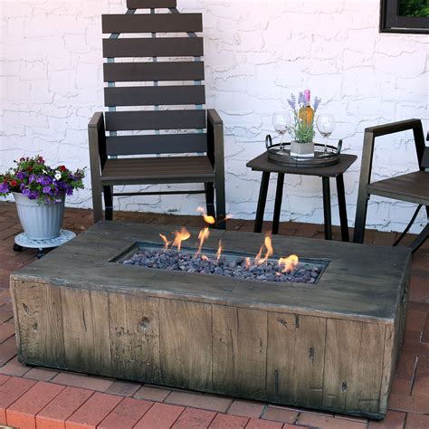 Sunnydaze Rustic Propane Gas Fire Pit Table With Outdoor Weather