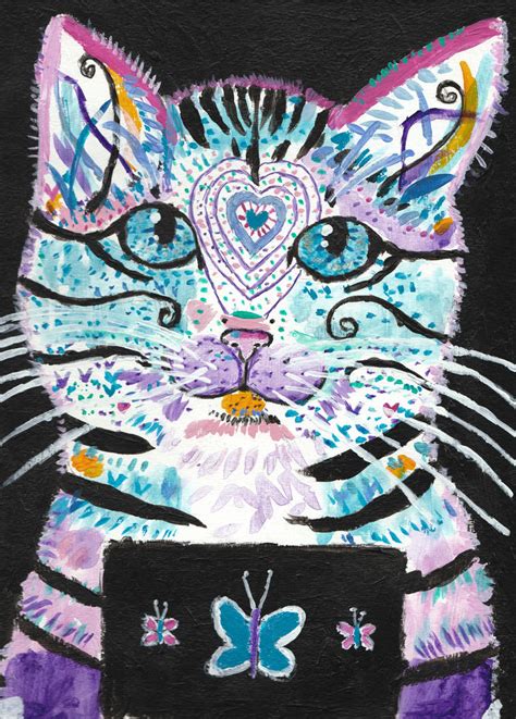 Abstract Colorful Pop Art Cat Acrylic Painting By Tulipteardrops On